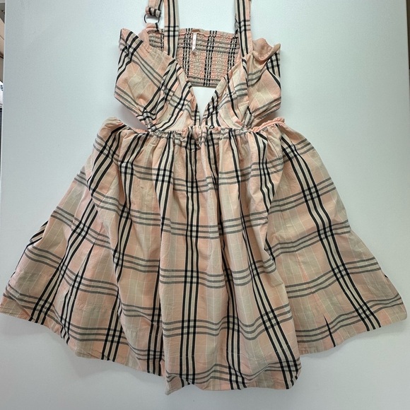 Free People Cream and Brown Pleated Tie Front Mini Sundress - Picture 5 of 9